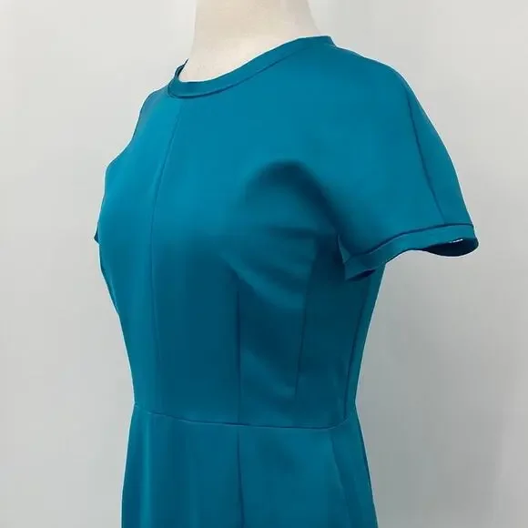 Escada Sheath Dress Knee Length Short Sleeve Teal Blue $1075 MRSP NEW Womens 6